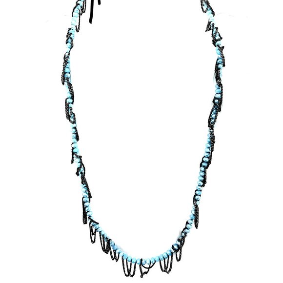 Fashion Long Jewelry Necklace with blue crystal bead wrapped with chains-30" - Picture 2 of 3